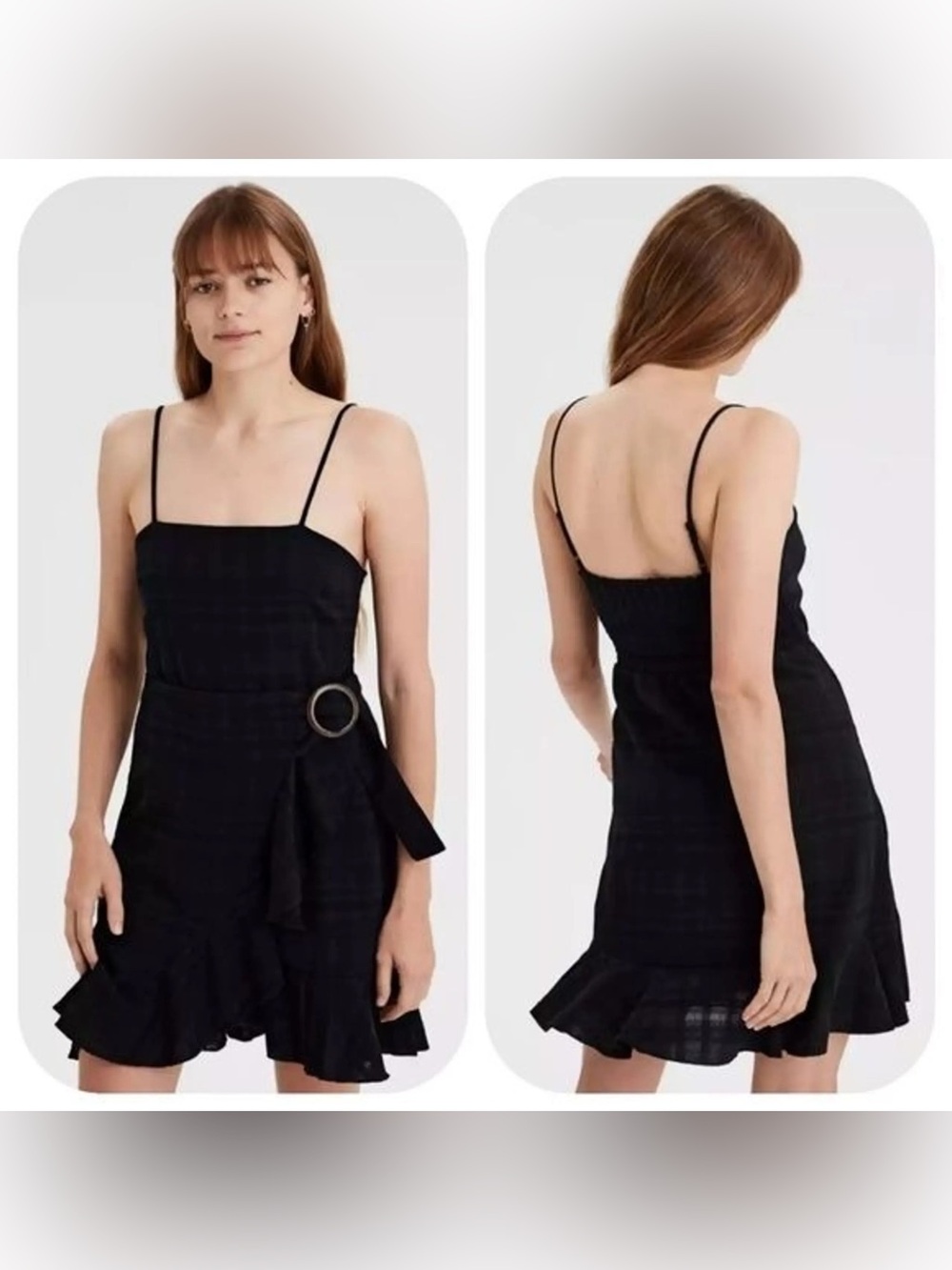 American Eagle Outfitters Black Spaghetti-Strap Wrap Mini Dress
